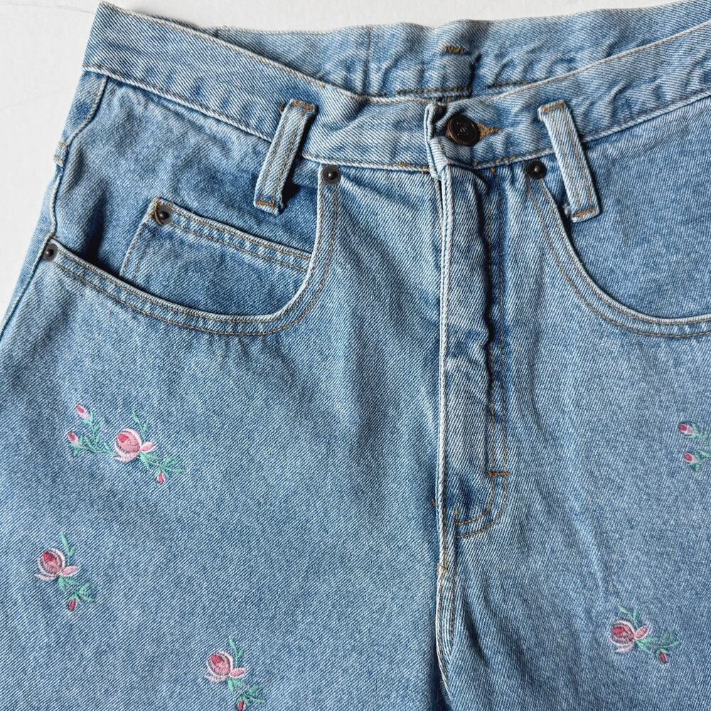 Vintage l.e.i. 100% Cotton Floral Embroidered High Waist Denim Jean Shorts S